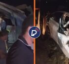 &Ocirc;nibus com universit&aacute;rios bate em carro e poste na PE-53, em Lagoa de Itaenga.