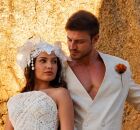 Juliette posa com vestido de noiva artesanal, com franjas e croch&ecirc;, durante casamento no Lajedo de Pai Mateus, na Para&iacute;ba.