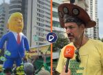 Marconi Ferraz e boneco gigante de Trump em Recife 