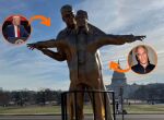 Est&aacute;tua de Trump e Epstein em famosa pose do "Titanic" &eacute; instalada na capital dos Estados Unidos