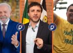 O candidato &agrave; Presid&ecirc;ncia da Rep&uacute;blica Renan Santos (Miss&atilde;o), Luiz In&aacute;cio Lula da Silva (PT) e o  o senador Fl&aacute;vio Bolsonaro (PL-RJ).
