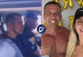 Tenente-coronel sendo preso e foto dele ao lado da esposa PM, que foi achada morta.