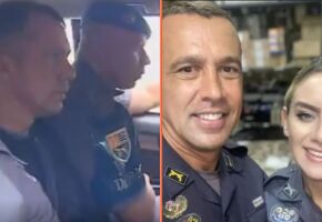 Tenente-coronel sendo preso e ele ao lado da esposa PM, que morreu.