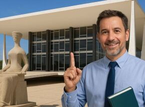 Ilustra&ccedil;&atilde;o de um professor na frente do STF