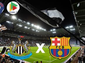 Portal de Prefeitura transmite duelo entre Newcastle e Barcelona.