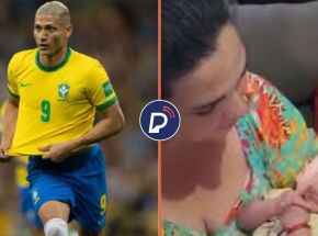 Richarlison e a m&atilde;e do pequeno Lucca