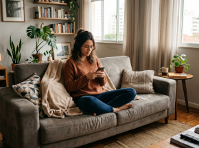 Mulher morando sozinha em seu apartamento