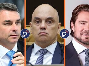 Fl&aacute;vio Bolsonaro, Alexandre de Moraes e Daniel Vorcaro