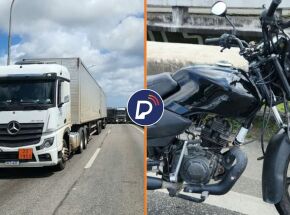 Sinistro de tr&acirc;nsito entre carreta e moto na BR-101