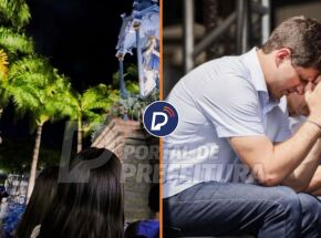 Jo&atilde;o Campos diante da imagem de Nossa Senhora da Concei&ccedil;&atilde;o, no Morro da Concei&ccedil;&atilde;o.