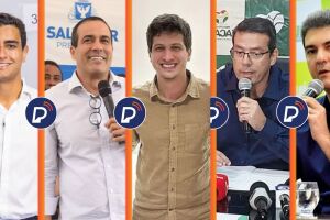 Da esquerda para direita, JHC, prefeito de Macéio, Bruno Reis, prefeito de Salvador, João Campos, prefeito do Recife, Antonio Furlan, prefeito de Macapá, e Eduardo Breide, prefeito de São Luís.