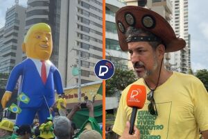 Marconi Ferraz e boneco gigante de Trump em Recife 