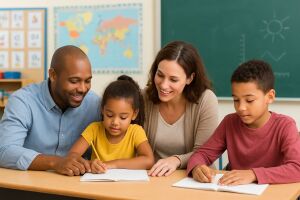 Familia educando filhos 
