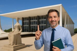 Ilustra&ccedil;&atilde;o de um professor na frente do STF 