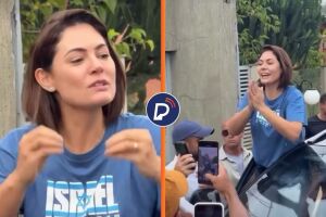 Michelle Bolsonaro marca presen&ccedil;a no ato convocado por Nikolas.