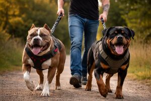 C&atilde;es das ra&ccedil;as Pitbull e Rottweiler