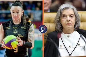 Jogadora de v&ocirc;lei trans, Tiffany Abreu, e ministra C&aacute;rmen L&uacute;cia, do STF.