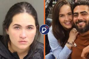 Amanda Vasconcelos Tavares Reis, em mugshot e ela ao lado do cantor e esposo Henrique.