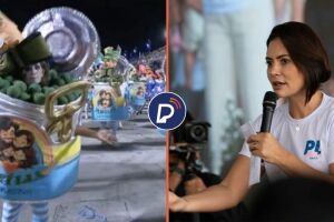 Apresenta&ccedil;&atilde;o de uma das alas da escola Acad&ecirc;micos de Niter&oacute;i e Michelle Bolsonaro.