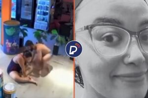 Imagens do circuito interno da academia e mulher que morreu.