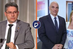 Senador e relator da CPI do Crime Organizado, Alessandro Vieira e Moraes ao lado de sua esposa, a convocada.