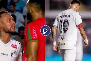 Neymar discutiu com zagueiro do Velo Clube dentro de campo.