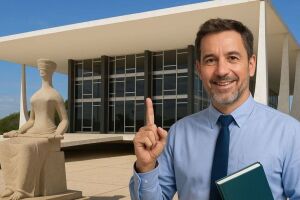 Ilustra&ccedil;&atilde;o de um professor na frente do STF