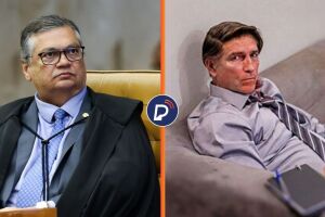 Ministro do STF, Fl&aacute;vio Dino e Jim Caviezel caracterizado como Jair Bolsonaro.