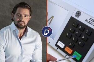 Daniel Vorcaro, dono do Banco Master e urna eletr&ocirc;nica.