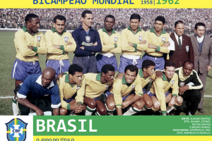 Sele&ccedil;&atilde;o Campe&atilde;o do mundo em 1962. O Brasil de Man&eacute; Garricha, Amarildo, Djalma Santos, Didi e Zagallo.