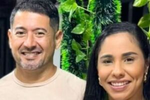 Sandra Justino ao lado do ex-marido, apontado como autor do feminic&iacute;dio.