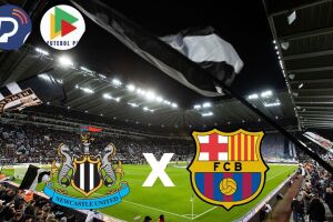 Portal de Prefeitura transmite duelo entre Newcastle e Barcelona.