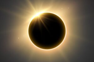 Eclipse solar total ocorre quando a Lua bloqueia completamente a luz do Sol por alguns minutos.