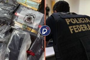 Materiais apreendidos pela PF e agente da corpora&ccedil;&atilde;o durante opera&ccedil;&atilde;o.