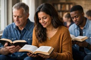 Pessoas lendo a b&iacute;blia 