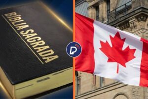 B&iacute;blia e bandeira do Canad&aacute;.