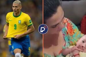 Richarlison e a m&atilde;e do pequeno Lucca
