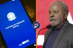 Lula ao lado de uma carteira de trabalho digital.