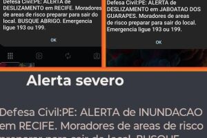 Aviso da Defesa Civil no celular.