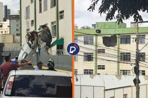 Avi&atilde;o de pequeno cai e atinge fachada pr&eacute;dio em Belo Horizonte; confira v&iacute;deo do momento