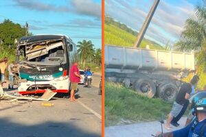 Acidente entre &ocirc;nibus e caminh&atilde;o deixa um morto e um ferido na PE-38, em Ipojuca.