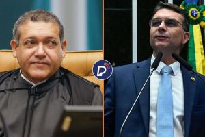 Ministro Nunes Marques, presidente do TSE, e o senador Fl&aacute;vio Bolsonaro.