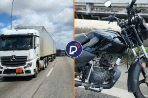Sinistro de tr&acirc;nsito entre carreta e moto na BR-101