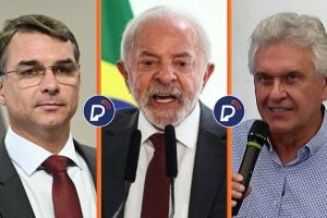Fl&aacute;vio Bolsonaro, Lula e Caiado.
