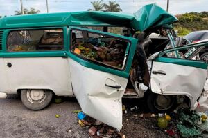 Colis&atilde;o entre Kombi e carreta deixa passageiro preso &agrave;s ferragens na BR-101, em Pernambuco