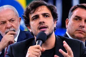 Lula, Renan Santos e Fl&aacute;vio Bolsonaro.