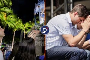 Jo&atilde;o Campos diante da imagem de Nossa Senhora da Concei&ccedil;&atilde;o, no Morro da Concei&ccedil;&atilde;o.