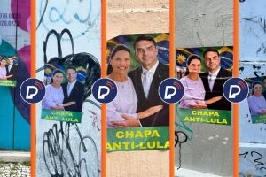 Cartazes de Flavio Bolsonaro e Raquel Lyra no Recife Antigo