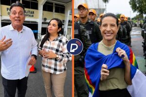 Coronel Meira e Cabo Aenia no Hospital da Pol&iacute;cia Militar do Recife e Raquel Lyra com PMs