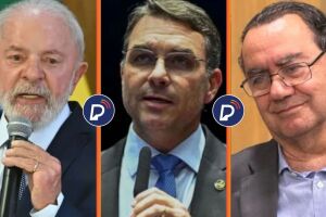 Luiz In&aacute;cio Lula da Silva (PT),  Fl&aacute;vio Bolsonaro (PL) e o escritor Augusto Cury (Avante).
